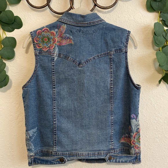 Vintage Y2K Arizona Jean Co Boho Sparkly Floral Embroidered Denim Vest💕 - Picture 7 of 9
